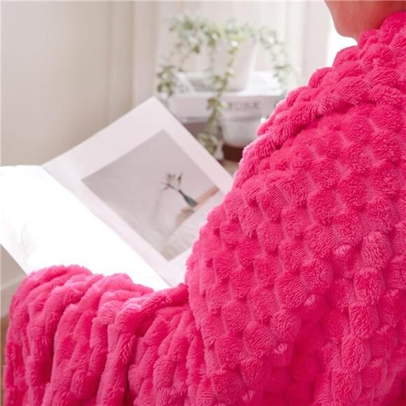 Hot Pink Throw Blanket 50"×60" inches Gifts for Mom Fuzzy 3D Jacquard - Picture 6 of 7